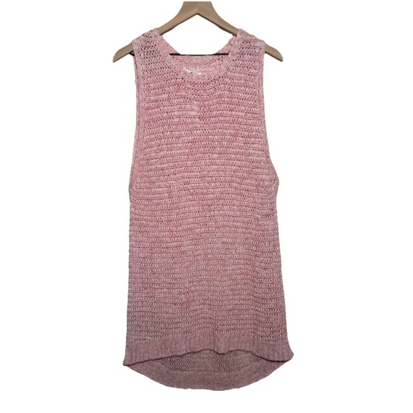 Lou & Grey Tops - Lou & Grey For Women XL Sweater Dress Hi Low Sleeveless Pink Crochet Knit Beachy